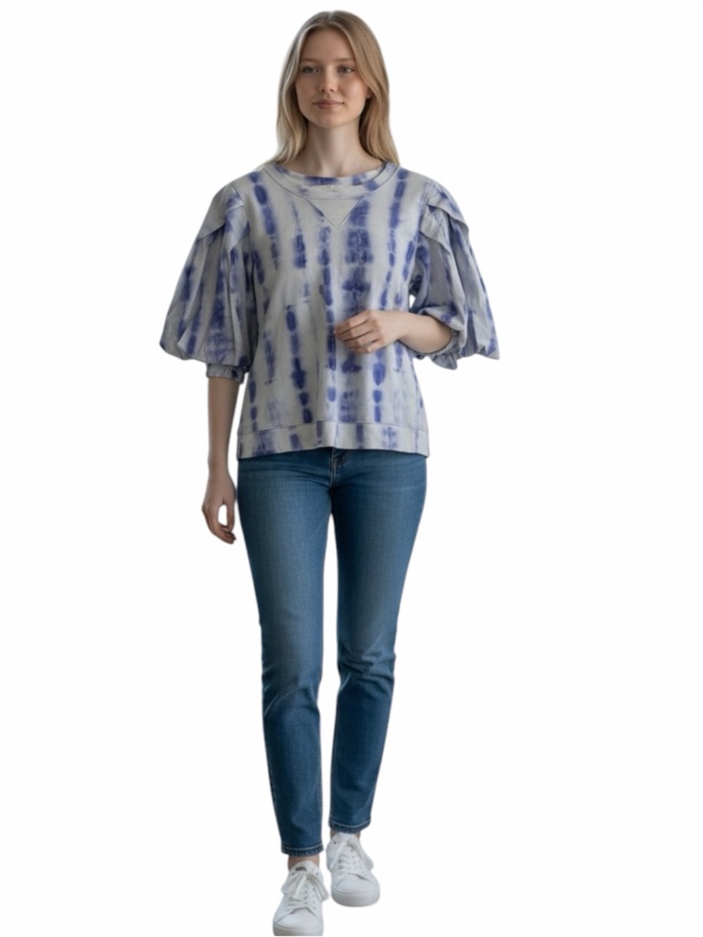 Marie Oliver Blue Tie Dye Puff Sleeve Top Size Large